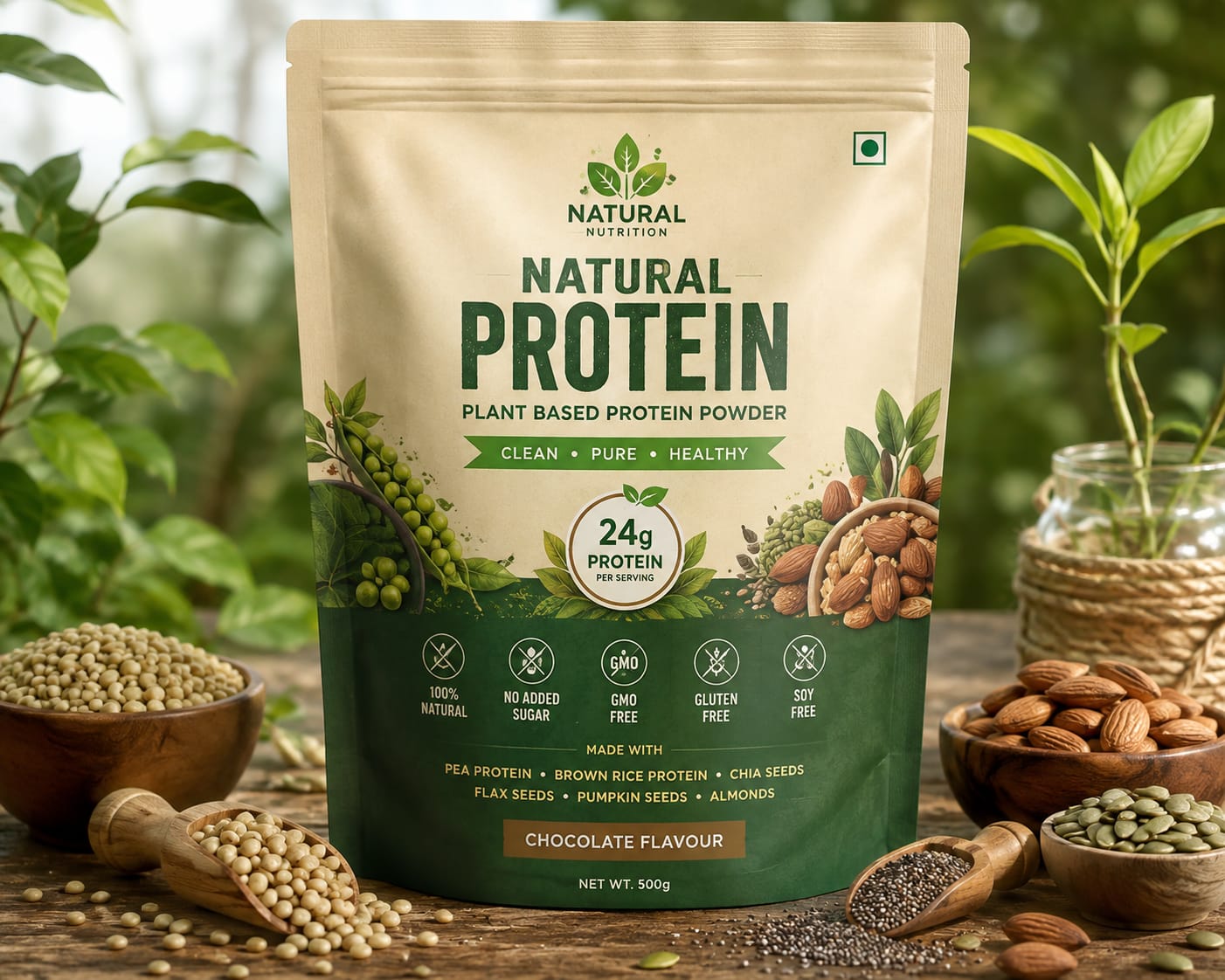 GymRootsFit 100% Natural Plant-Based Protein Powder (Sattu Base) - 500g